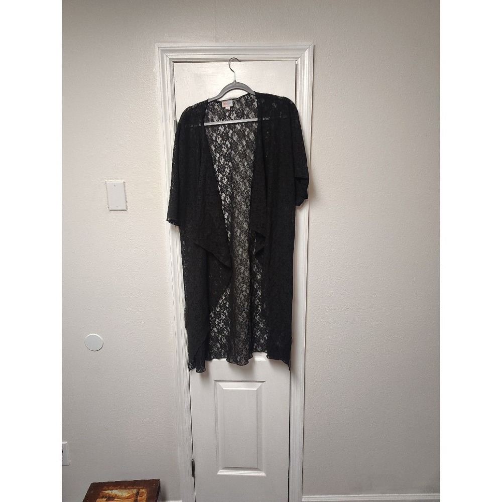 LuLaRoe‎ Joy Black Floral Lace Longline Duster Vest Small Open Front Layering
